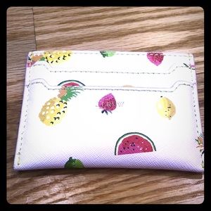 J Crew pink printed faux leather card holder